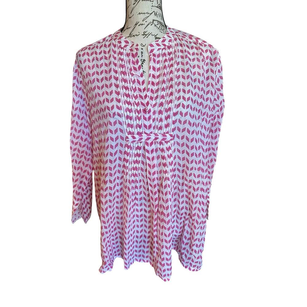 NWOT Oliphant 100% Cotton Block Print Top XL Boho Tunic Blouse ResortWear
